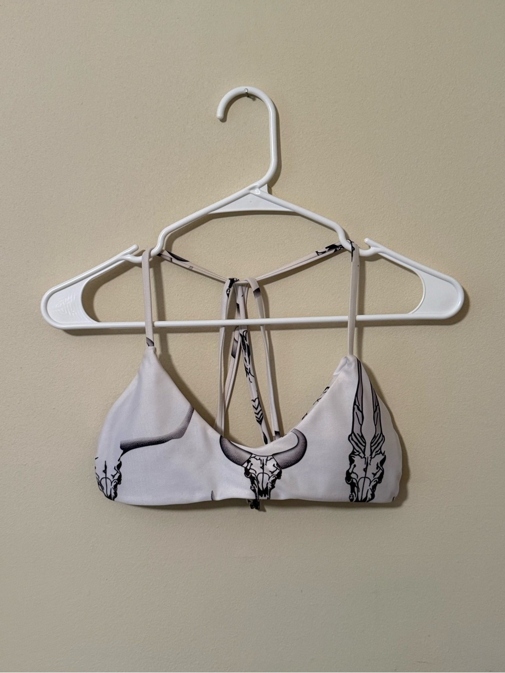 White Graphic Skull Print Bikini Top